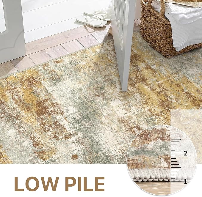 BEIMO Area Rugs 8x10 for Living Room Bedroom, Modern Abstract Machine Washable Rug, Large Soft Low Pile Floor Cover with Non Slip Backing for Dining Room, Orange Green