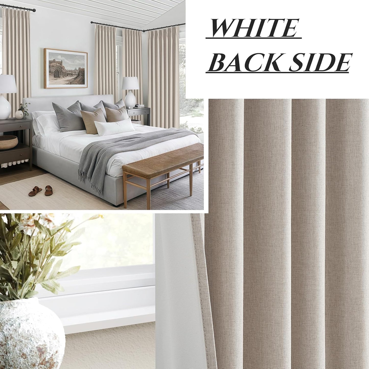 Viral Curtains with Pinch Pleat Clips & Hooks, Grey Taupe Faux Linen Blackout Curtain for Bedroom 90 Inches Long Heavy Drapes Thermal for Summer Heat Sound Deadening Privacy Windows Burg (40"Wx90"Lx2)