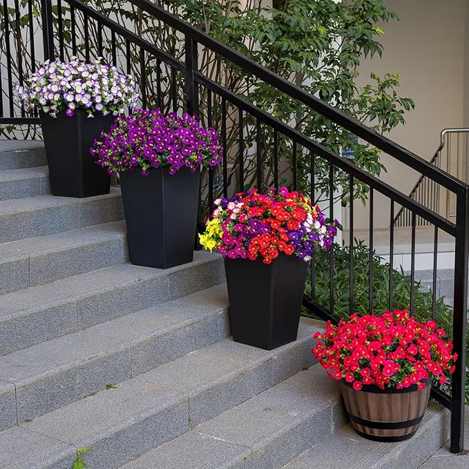 Nigirior Artificial Faux Flowers for Outdoor 16 Bundles Boxwood Fake Morning Glory for Planter,UV Resistant Fake Flowers for Home Porch Patio Outside(8 Color)
