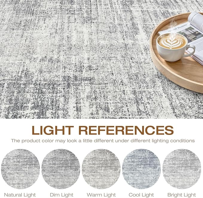10ft Round Rug Living Room: 10x10 Washable Large Neutral Grey Circle Area Rug Abstract Soft Modern Stain Resistant Indoor Floor Non-Slip Carpet for Bedroom Nursery Kids Office Playroom Dining Room