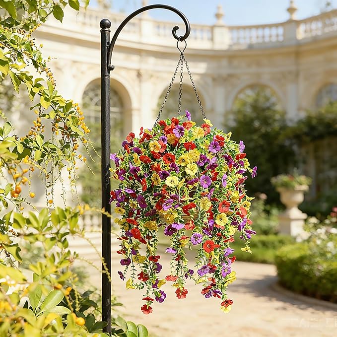 Artificial Flowers for Outdoors Spring Decor, 6 Bundles UV Resistant Realistic Faux Silk Hanging Flowers, Fake Plants for Planter Indoor Outside Garden Porch Patio Balcony Yard Farmhouse(Mix)