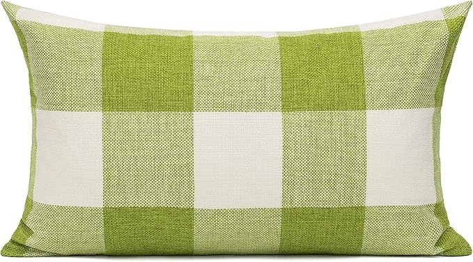 VAKADO 12x20 Inch Outdoor Green White Buffalo Plaids Decorative Lumbar Throw Pillow Cases Farmhouse Retro Checked Rectangle Cushion Covers Home Decor for Couch Sofa Set of 2