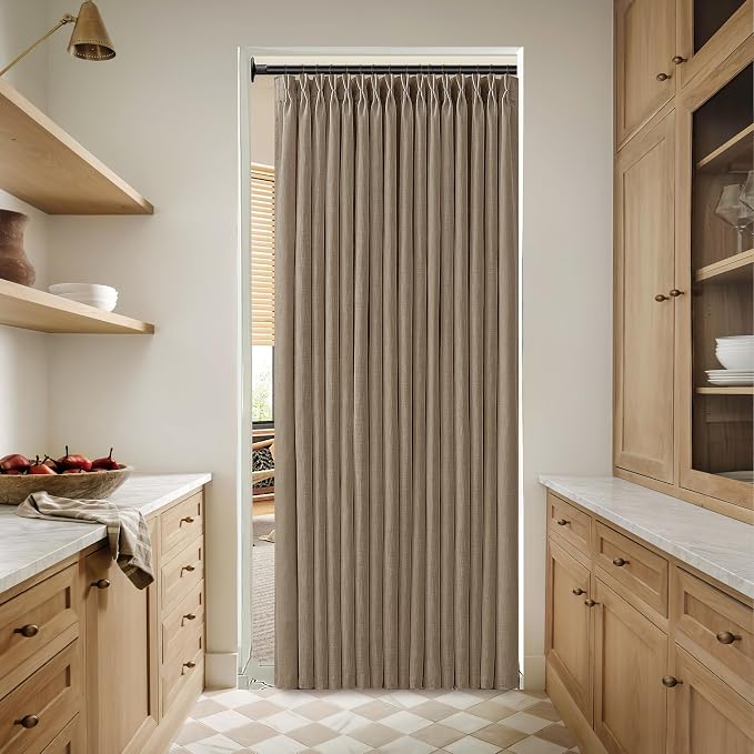 Pinch Pleated Thick Linen Curtains 72 Inches Length Latte Light Brown Rustic Light Filtering Flax Linen Drapes for Living Room Bedroom Memory Trained Pleat Curtain 2 Panels for Cabinet W50xL72
