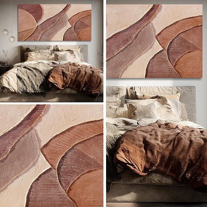 Dolidoteart Brown Beige Canvas Wall Art, Oversized Hand Painted Abstract Oil Painting for Living Room, Large Textured Horizontal Wall Decor for Bedroom Office, 29x58 Inch