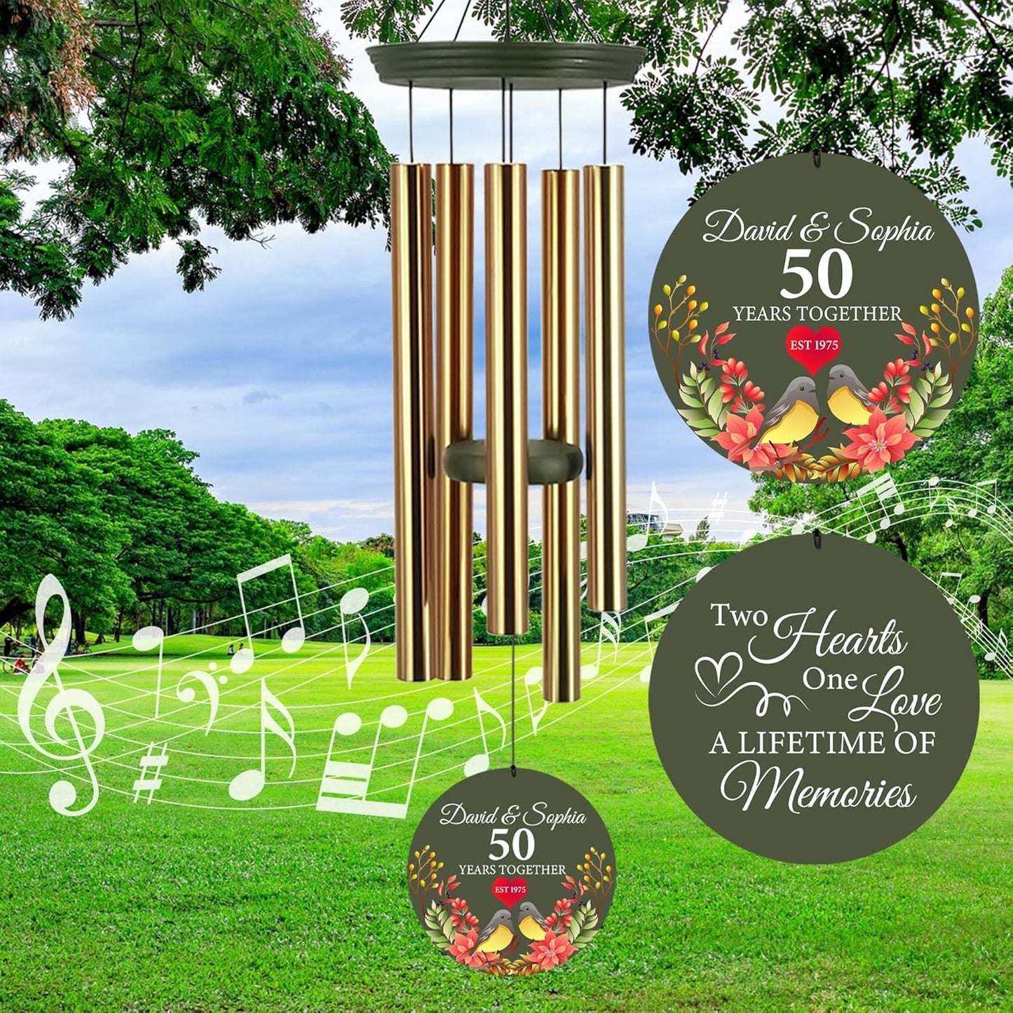 ASTARIN 50th Anniversary Wind Chimes Personalized, 30"/36" Deep Tone Wind Chimes for Wife Husband Parents, Romantic Souvenirs for Men Women Couple