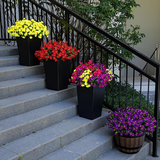 Nigirior Artificial Faux Flowers for Outdoor 16 Bundles Boxwood Fake Morning Glory for Planter,UV Resistant Fake Flowers for Home Porch Patio Outside(4 Color)