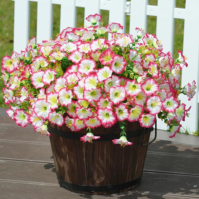 HyeFlora Artificial Faux Outdoor Flowers Plants for Spring Summer Decoration, 12 Bundles Silk Outside Morning Glory UV Resistant Realistic Fake Flowers for Planter Front Door Patio Yard Window Porch