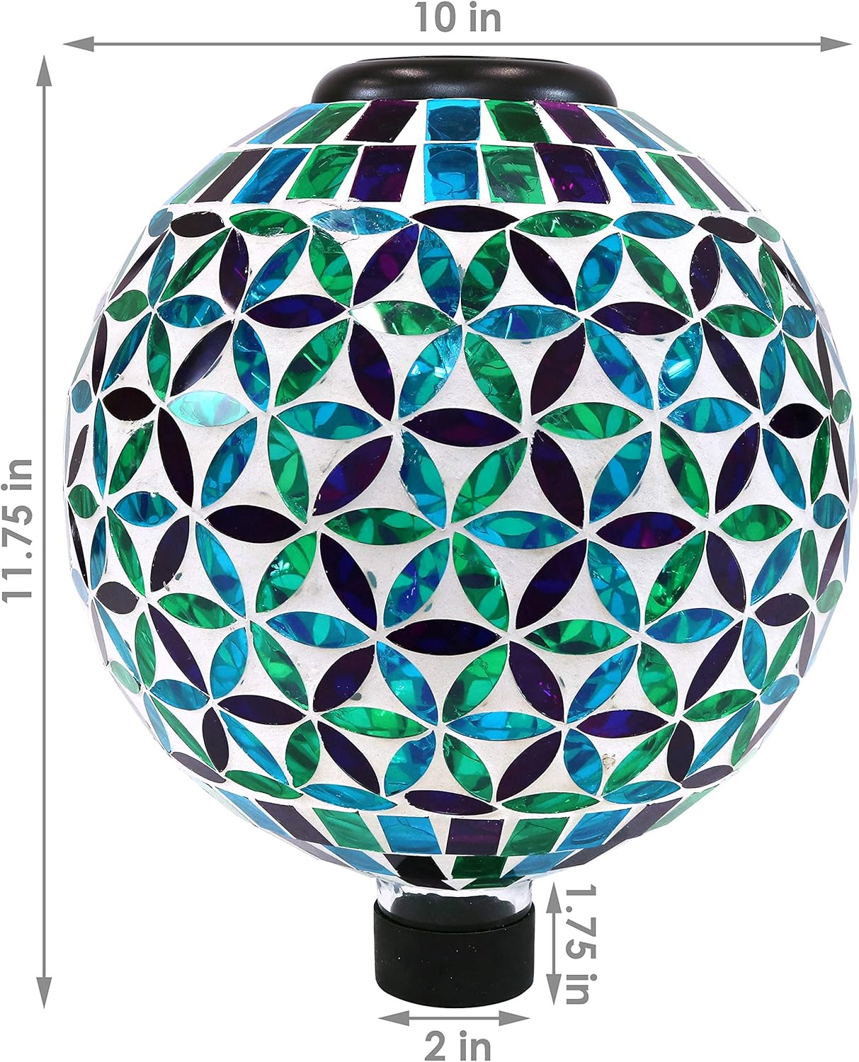 Sunnydaze 10 inch Solar Gazing Ball for Garden - Glass Outdoor Gazing Globe - Mosaic Cool Blooms