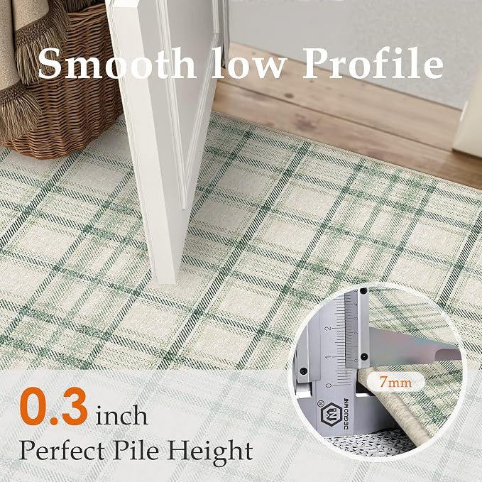 8x10 Green Area Rug for Living Room Bedroom Machine Washable Low Pile Checkered Carpet Modern Accent Soft Non Slip Rug for Dining Room Nursery Office Indoor