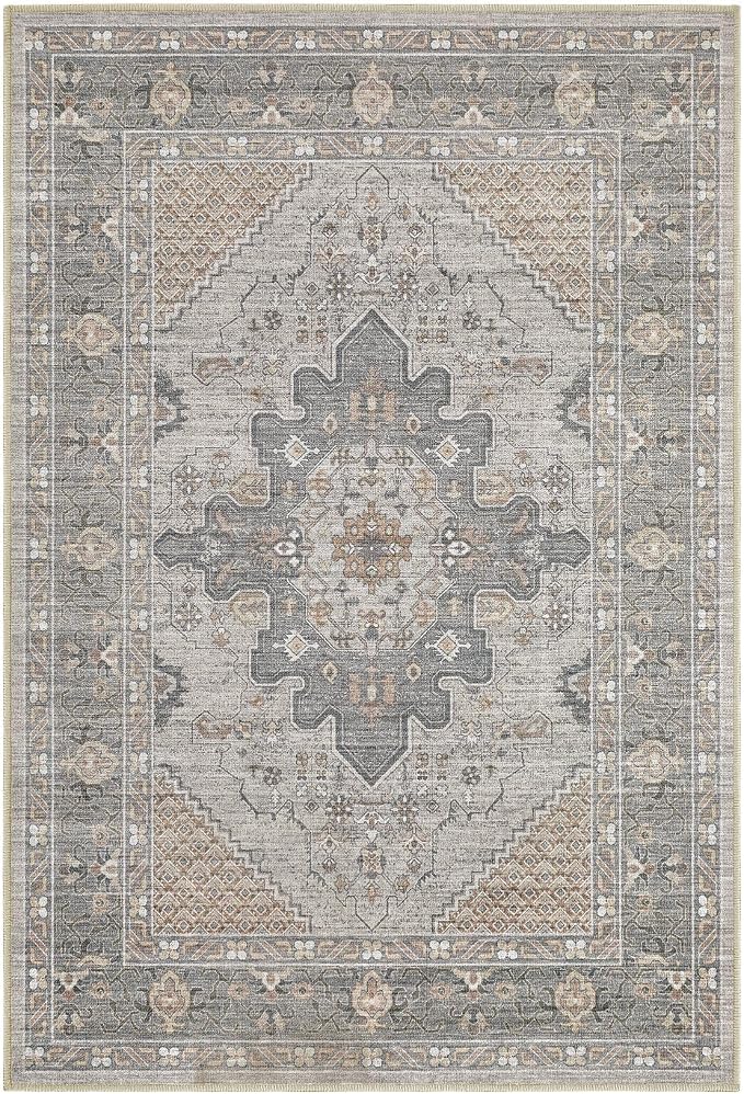 Tortania Area Rug 2x3 Doormat - Washable Vintage Oriental Farmhouse Soft Thin Indoor Carpet for Living Room Bedroom Hallway Entryway Kitchen - Brown Gray