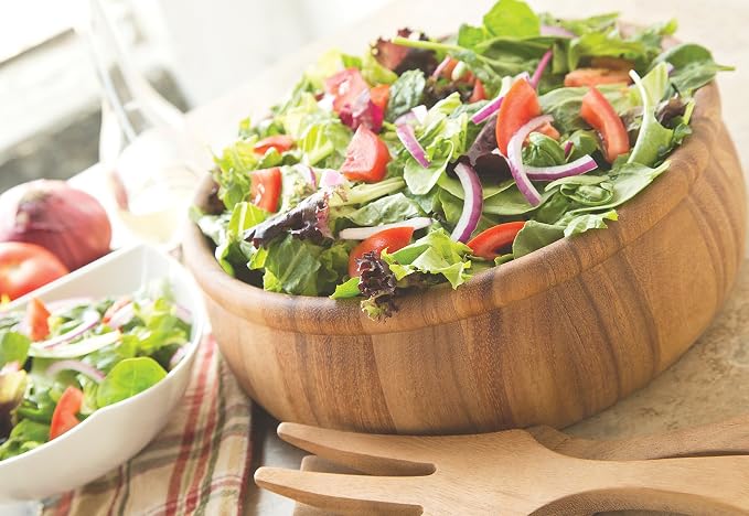 Ironwood Gourmet Large Bead Rim Petaluma Salad Bowl, Acacia Wood, Brown, 12 x 12 x 4 inches