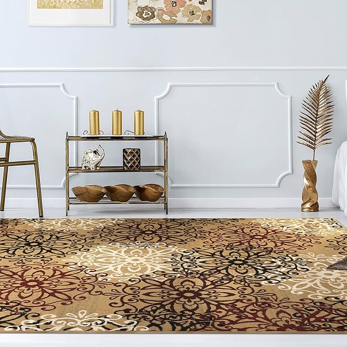 Superior Indoor Area Rug, Jute Backed, Perfect for Entryway, Office, Living/Dining Room, Bedroom, Kitchen, Hardwood Floor, Floral Scroll Decor, Leigh Collection, 5' x 8', Brown