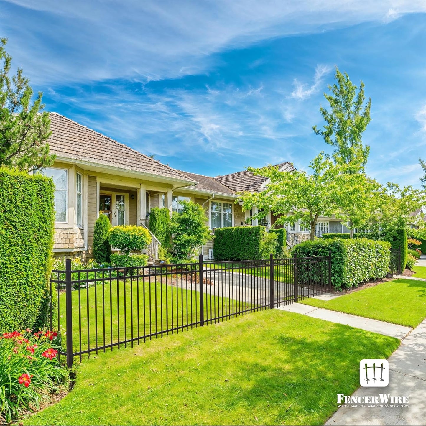 Fencer Wire Heavy Duty Flat Top Fence Gate, 6FT Height x 4FT Width Outdoor Fence Gate, Outdoor Anti-Rust Metal Steel Gate for Fencing Barrier, Decorative Garden Gate for Residential, Yard, Pool, Patio