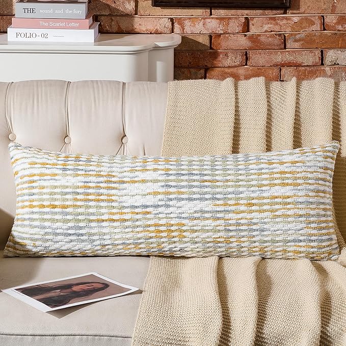 AmHoo Boho Chenille Pillow Cover Decorative Tufted Pillowcase for Couch Bed Sofa Bedroom Living Room Modern 14 x 36-Inch Grey