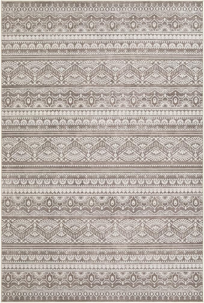 Tortania Area Rug Living Room Rugs - 8x10 Washable Large Soft Neutral Boho Moroccan Bohemian Farmhouse Rug Indoor Floor Carpet for Bedroom Under Dining Table Home Office Decor - Dark Brown