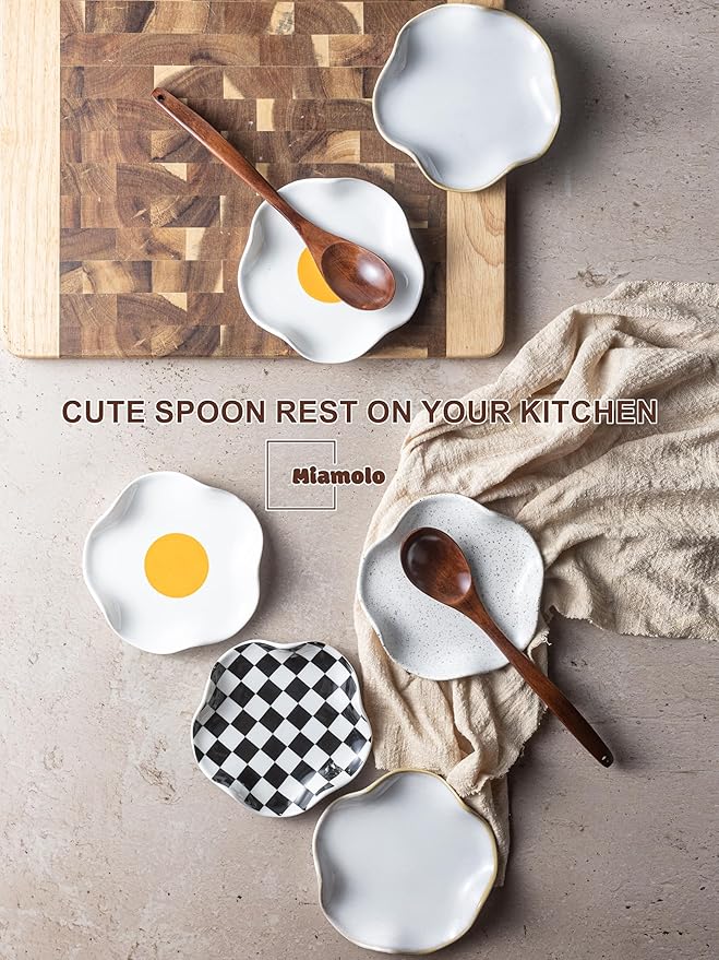 Miamolo Spoon Rest for Kitchen Counter, 5.3" Ceramic Spoon Holder for Stove Top, Cute Coffee Spoon Rest, Modern Kitchen Spoon Holder for Multiple Utensils, Farmhouse Home DéCor, Housewarming Gift