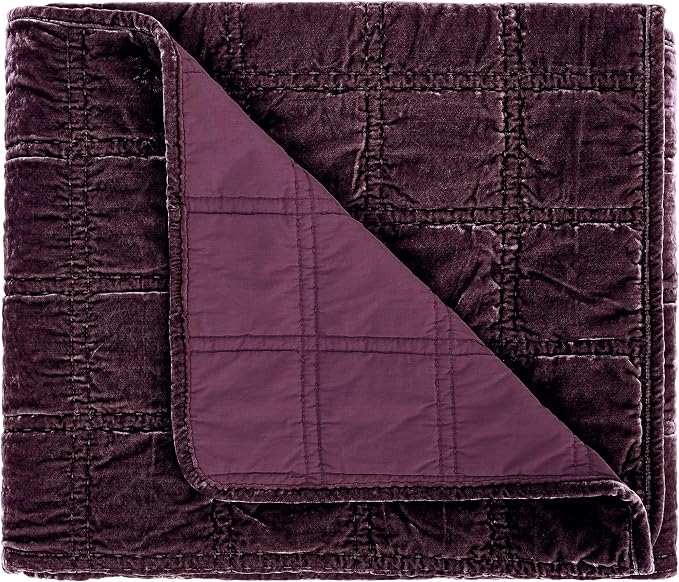 HiEnd Accents Stella Faux Silk Velvet Throw Blanket Dark Violet, 50x60 inch, Double Stitch Plush Soft Cozy Blankets, Luxury Decorative Throws for Couch, Bed, Sofa, Chair