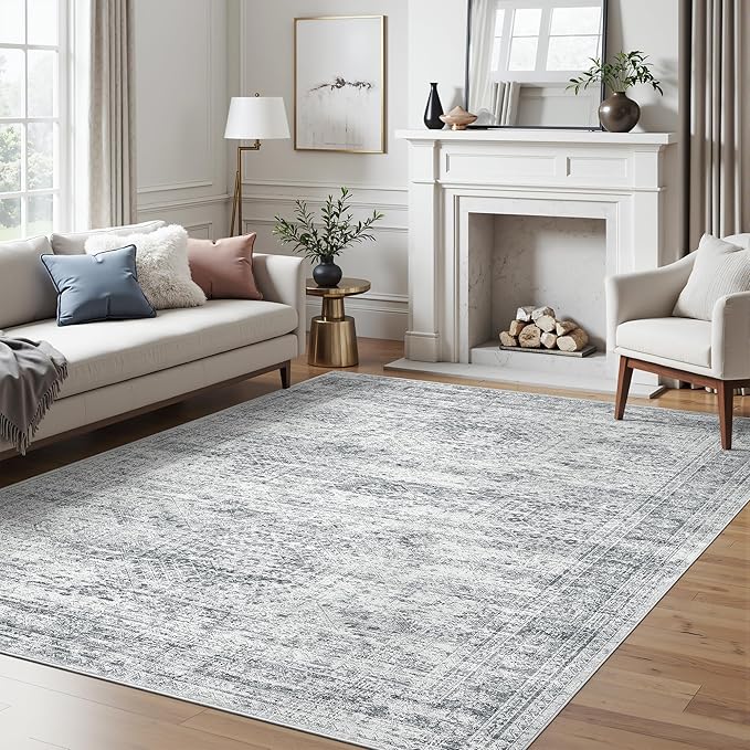 Soalmost 6x9 Area Rug for Living Room Washable 6x9 Gray Rug Non-Slip Modern Rugs for Bedroom Dinning Room Ultra-Thin Indoor Grey Rug