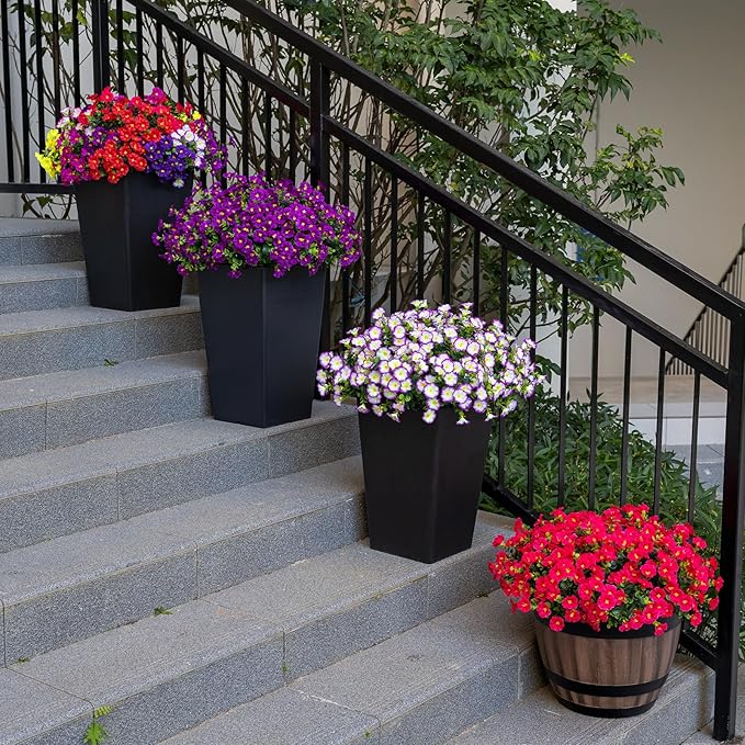 Nigirior Artificial Faux Flowers for Outdoor 16 Bundles Boxwood Fake Morning Glory for Planter,UV Resistant Fake Flowers for Home Porch Patio Outside(Purple/White)