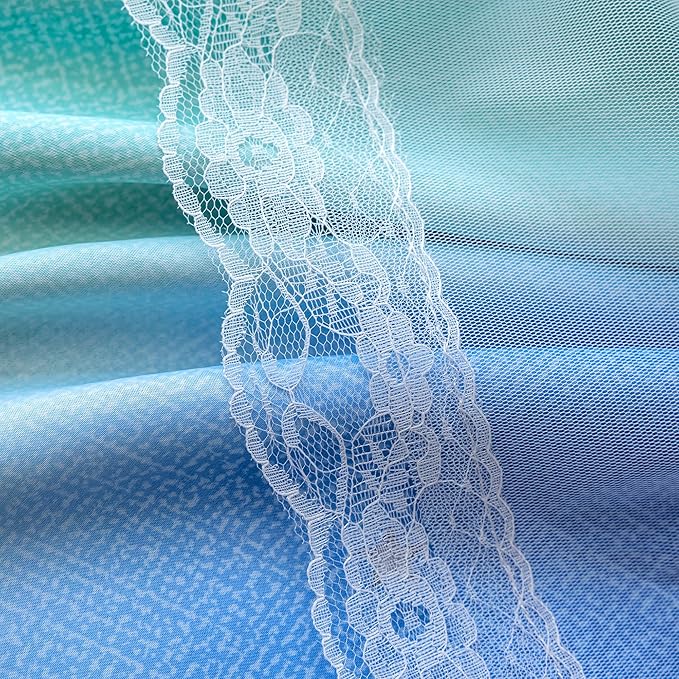 XiDi Blakout Curtains with Sheer Overlay 84 Inches Long for Bedroom 2 Panels Double Layer Rainbow Curtains for Nursery Kid Room Thermal Insulated Room Darkening Grommet Drapes Blue Green Grey 52Wx84L