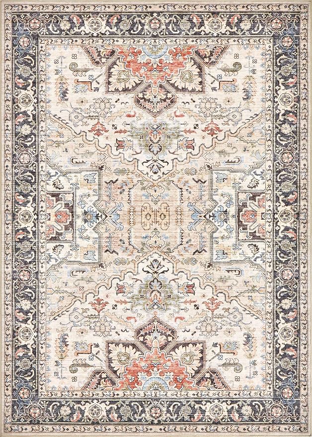 10x14 Area Rugs for Living Room - Large Carpet Ultra Thin Soft Washable Oriental Vintage Floral Distressed Rug Big Indoor Carpets for Bedroom Nursery Dorm Home Decor Aesthetic - Multi