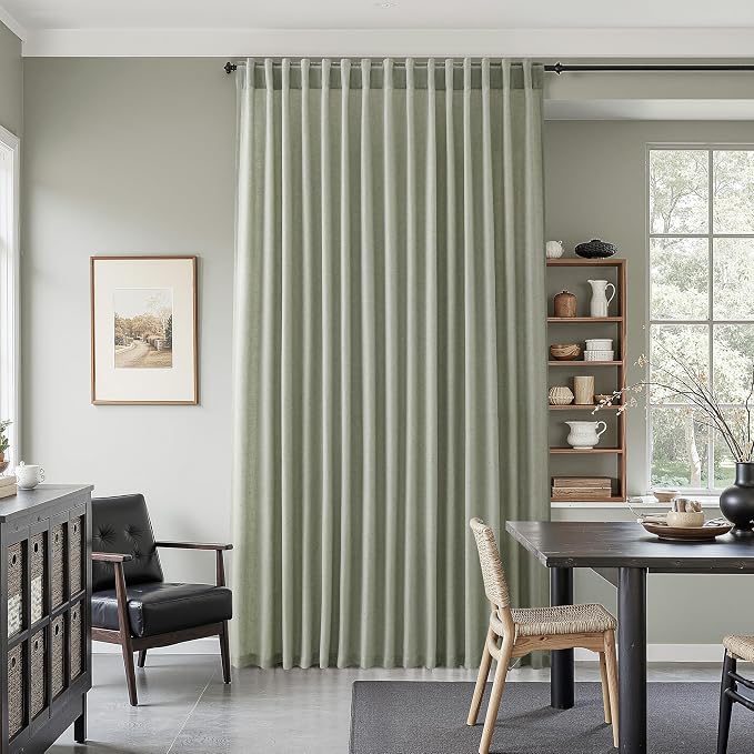 Nanspring Extra Long Linen Curtains Sage 108 Inch Length for Living Room 2 Panels Set Back Tab Neutral Privacy Drapes Semi Sheer 8 FT Tall for Bedroom Boho Floor to Ceiling Sage Green W50 x L108