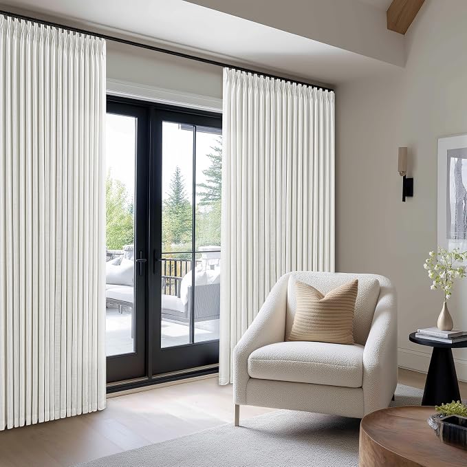 60 Inch Width Curtains 90 Inches Long Linen Curtains Pinch Pleated 90 Inch Length for Living Room Bedroom White Semi Sheer Back Tab Hooks Rings Pinch Pleat for Patio Glass Door 1 Panel Beige White