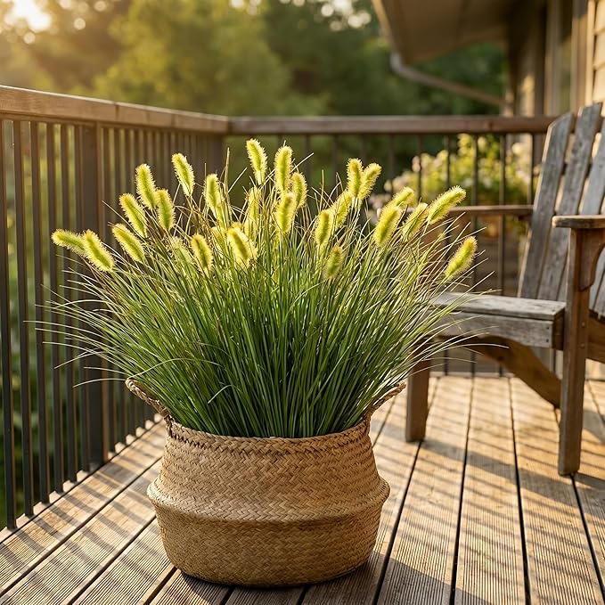 24PCS Artificial Dog Tail Grass Plant UV Resistant Outdoors Faux Plants Ornamental Wheat Grass Cattails Artificial Flowers Home Decor for Outdoor Garden
