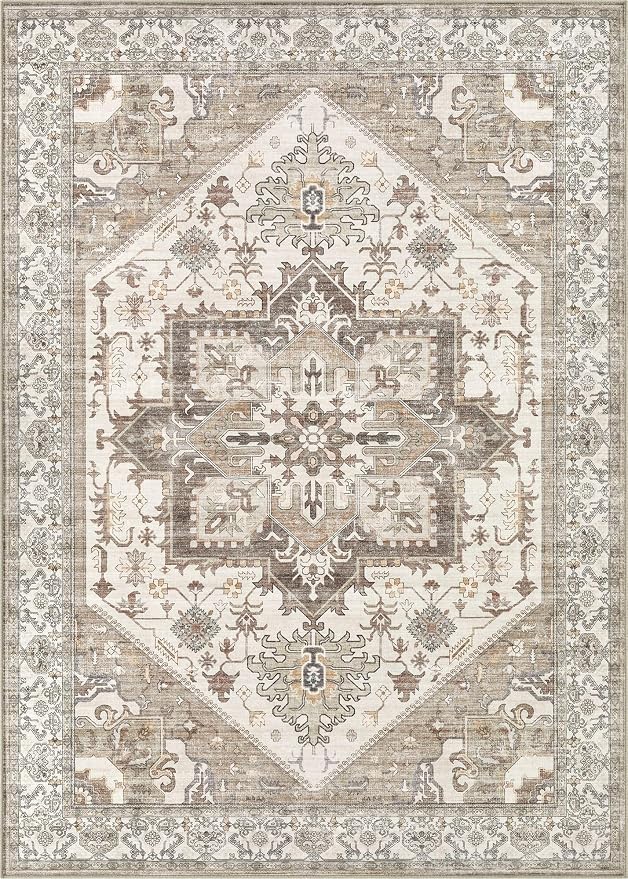 10x14 Area Rug for Living Room- Machine Washable Soft Oriental Vintage Large Indoor Floor Carpet for Bedroom Under Dining Table Home Office Decor - Beige Brown