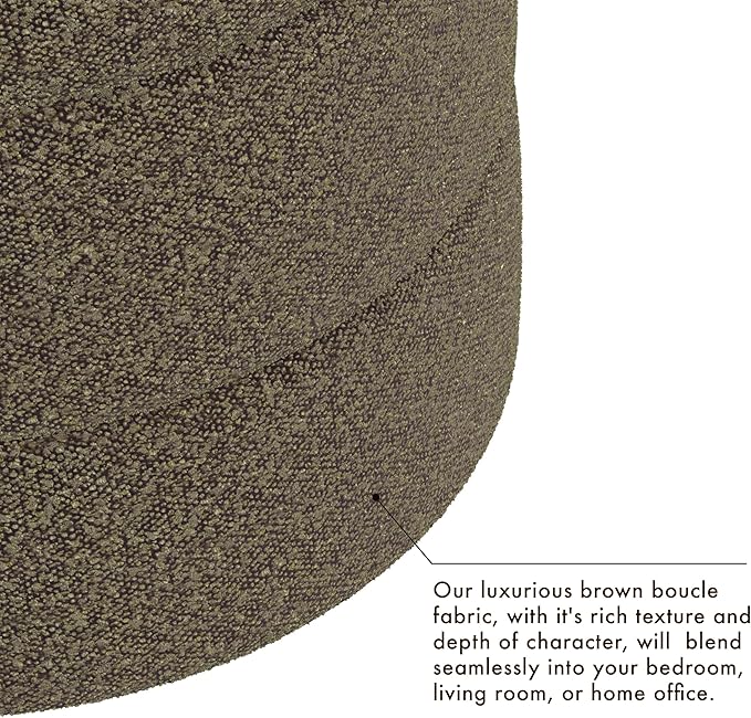 HomePop Upholstered Round Ottoman (No Lid, Seat Only) | HomePop Home Décor | Round Pouf Foot Rest – Dark Brown Boucle
