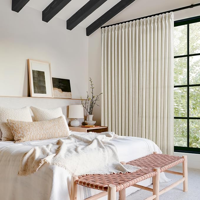 Pinch Pleated Linen 96 Inch Curtains 60 Inch Width for Living Room Divider Light Filtering Thick Linen Extra Wide Patio Curtains for Sliding Door Balcony Floor to Ceiling Window 1 Panel