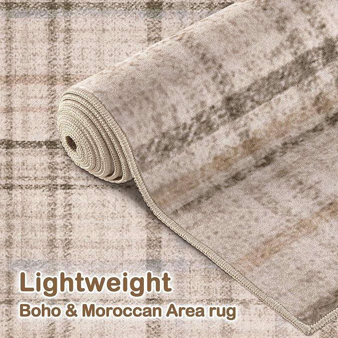 Tortania Area Rug Living Room Rugs - 9x12 Washable Large Soft Neutral Boho Moroccan Bohemian Farmhouse Rug Indoor Floor Carpet for Bedroom Under Dining Table Home Office Decor - Taupe