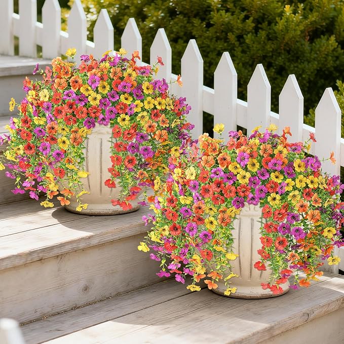 ZFProcess Artificial Flowers for Outdoors Spring Decoration, 2PCS Silk Fake Daisy Realistic Fake Outdoor Flowers UV Resistant Porch Patio Window Yard Decor