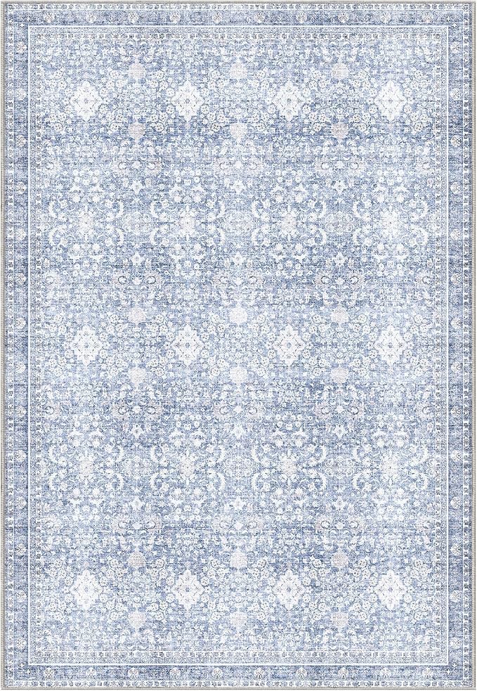 Sasttie 4x6 Area Rug, Ultra-Soft Washable Rug, Low Pile Foldable Thin Carpets with Non-Slip Backing, Skin-Friendly Stain Resistant Carpet for Living Room, Bedroom, Kitchen, Dorm, 4x6, Light Blue