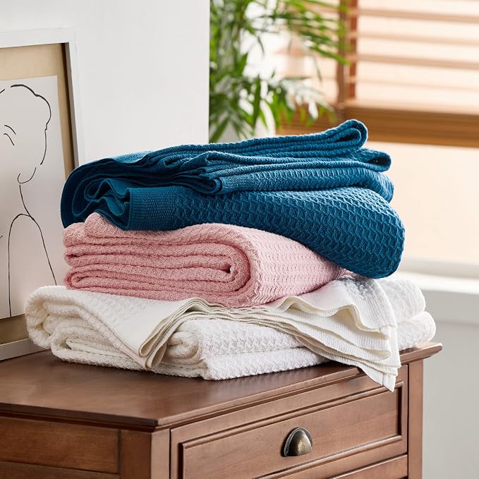 Bedsure 100% Cotton Blanket Full Size for Bed - Breathable and Soft for Summer, Thick Cozy Waffle Weave Blanket Gifts for Women, Grey, 80x90 Inches