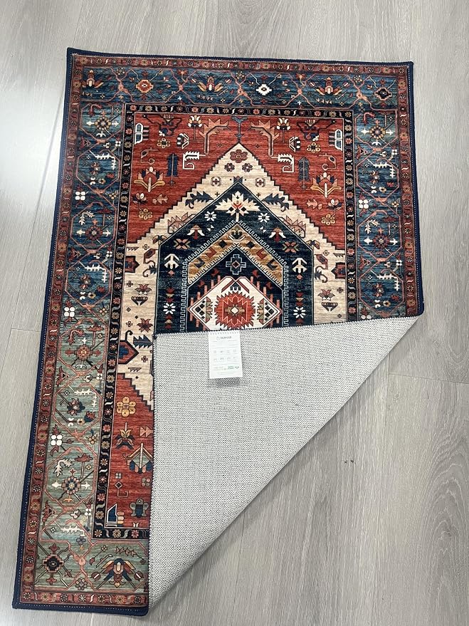 SERISSA 2x4 Boho Rugs for Entryway, Washable Non-Slip Kitchen Runner Rug, Ultra Soft Small Area Rug Vintage Rust Low-Pile Door Mat Indoor Entrance Carpet for Bedroom Hallway Laundry Room Bathroom