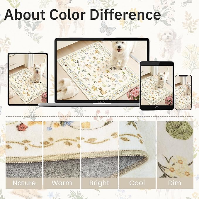 Soalmost 2x3 Dog Rugs for Entryway, Machine Washable Door Mat Animal Floral Small Area Rug Non-Slip Low Pile Soft Throw Rugs for Entrance Kitchen Indoor Front Door Kids Room (2 x 3,Beige)