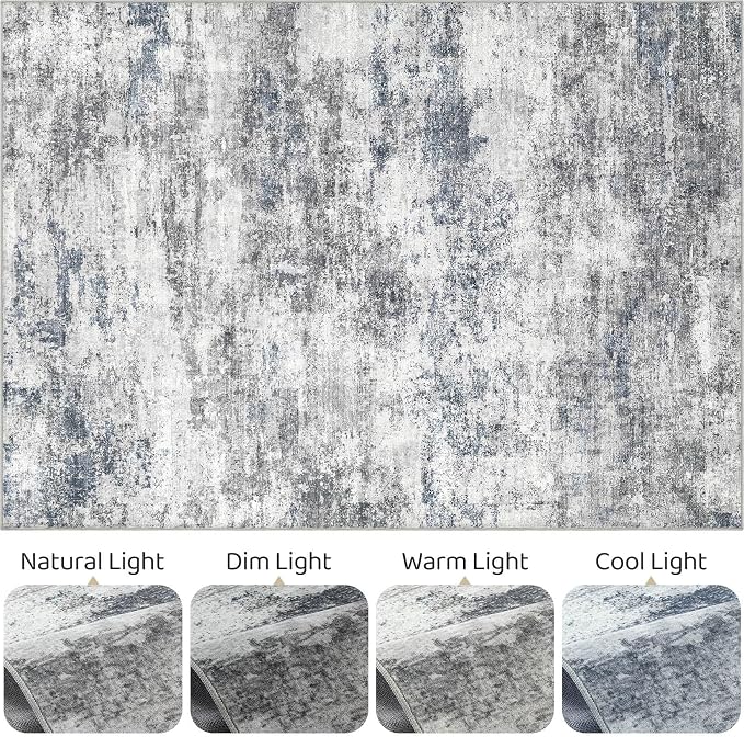 7x9 Area Rug Living Room: Washable Large Abstract Neutral Modern Soft Rugs Stain Resistant Indoor Floor Non-Slip Accent Carpet for Bedroom Nursery Playroom Office Dining Room Home Decor- Blue Gray