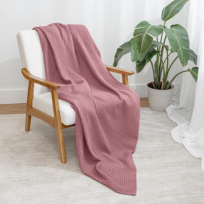 Comfy Cubs Waffle Blanket Twin, 90" x 66" - 100% Cotton Lightweight Breathable Bed Blanket - Soft Textured Thermal Weave for All Seasons – Decorative Cozy Layer for Couch, Sofa, or Bed - Mauve