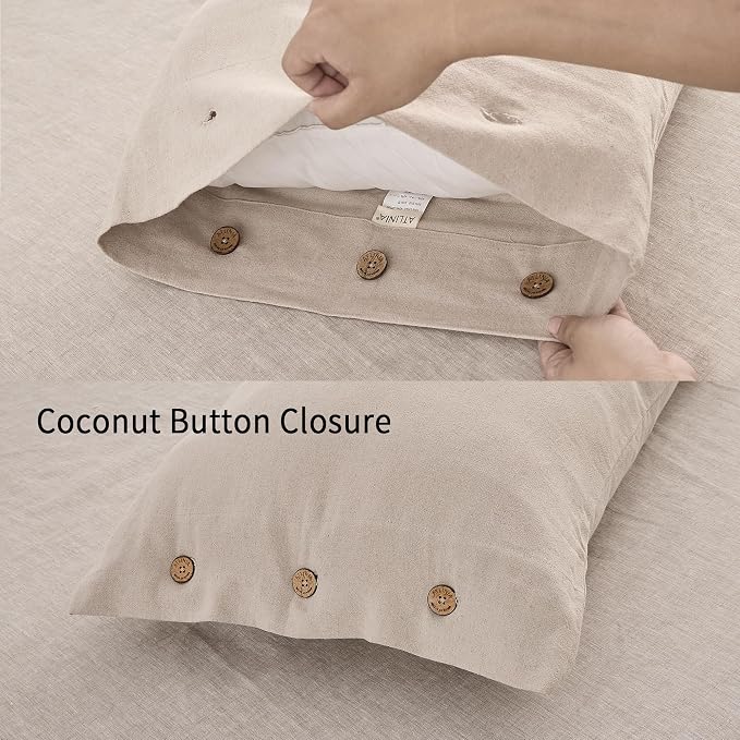 ATLINIA Linen Pillow Cases Euro Sham - 26"x 26" Pillowcase Set of 2, Button Closure Cooling Breathable Square Pillow Cover, Bed Flax Linen Cotton Blend Farmhouse Netural Pillow Sham Linen Color
