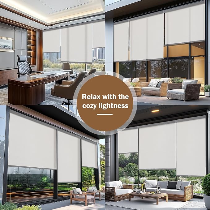 AOSKY Light Filtering Roller Shades Cordless Blinds for Windows, 1% Openness Free-Stop Shades with Valance, Thermal Insulated Fabric, UV Protection, Natural Woven Blindss(25" W x 72" H, Grey)