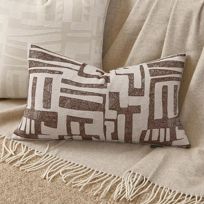 Lumbar Pillow Cushion Cover 20x12 Inch, Double-Sided Geometric Pattern Pillow Covers, Modern Designer Original Pillowcase for Sofa, Bed, Rattan Chair, Bedroom, Living Room(Brown)