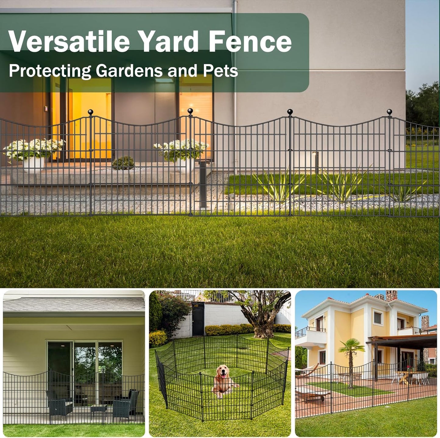 5 Panels Decorative Garden Fence with Gate, 32 in(H) X 12 ft(L) No Dig Dog Fence Animal Barrier Outdoor for Yard, Rustproof Metal Garden Edging and Borders, Temporary Fencing Stakes