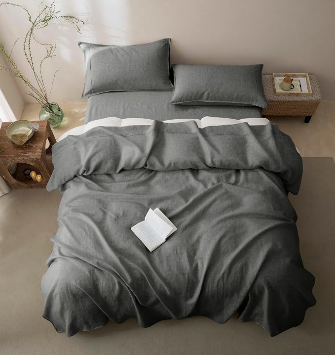 Talasily 100% French Linen Pillow Case King Size Set of 2,Oeko-TEX Certified Stone Washed Flax Pillow Shams with Envelope Closure - Breathable & Cooling for Hot Sleepers(Dark Grey,20''x36'')