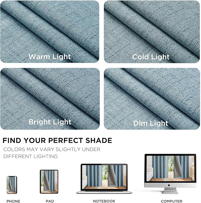 Joydeco Blackout Curtains for Bedroom - 100% Light Blocking 2 Panels Sky Blue Drapes 66" W x 96" L, Thermal Insulated Room Darkening Curtains, Linen Textured for Living Room, Rod Pocket & Back Tabs