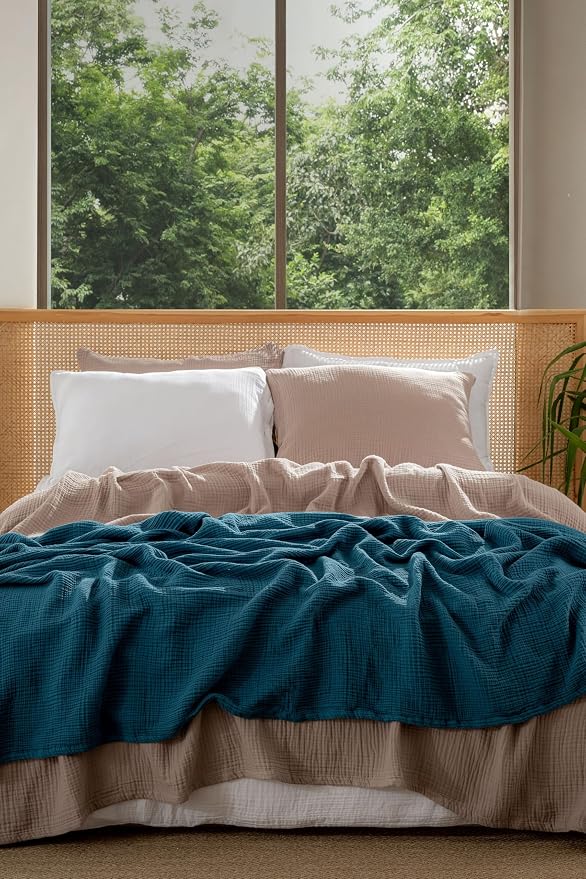 Muslin Blanket - Pure 100% Turkish Cotton Airy Soft Light Versatile Gauze Throw Blanket for Bed, Couch, Sofa (Taupe, Queen XL Size (95" x 95" inch))
