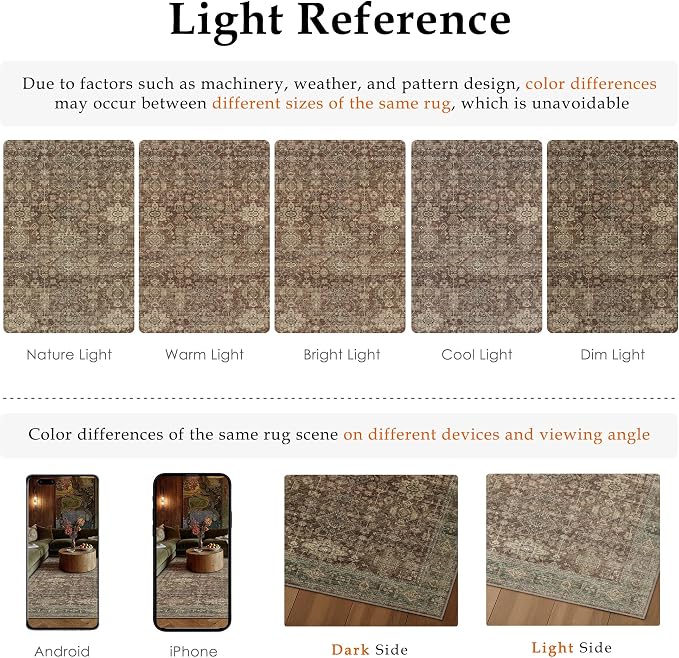 9x12 Washable Area Rug for Living Room Bedroom Vintage Rust Red Non Slip Carpet Traditional Retro Soft Low Pile Large Throw Rug for Dining Room Kitchen Office Indoor