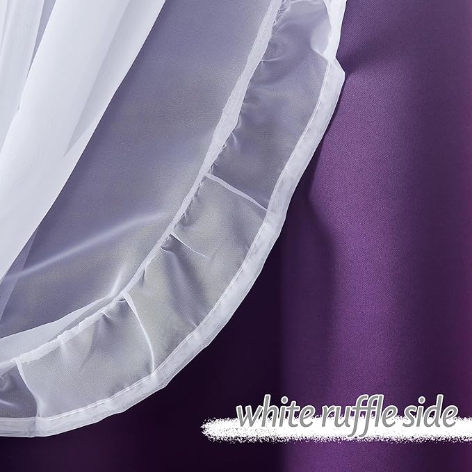 PONY DANCE Blackout Curtains for Living Room Decor Window Treatment Double Layer Drapes Ruffle Sheer Overlay,Moody Curtains, W 52 x L 84 Inches, Ombre-Purple, 2 Panels