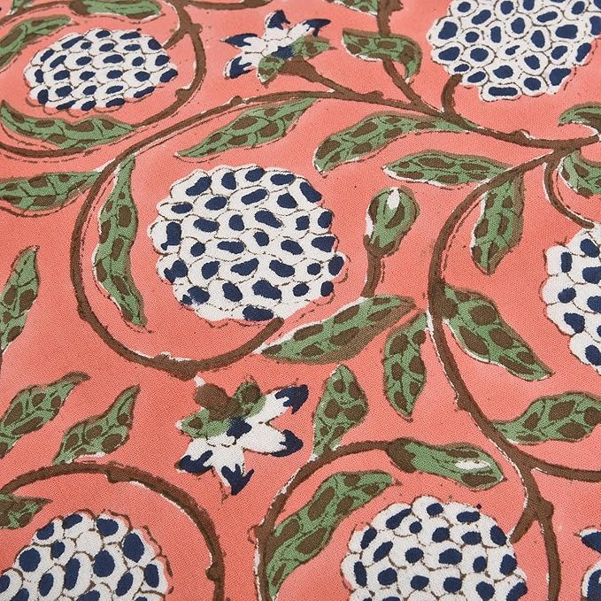 Ridhi Block Print Dark Salmon Pink Throw Pillow Cover 24" x 24" (Pack of 2) Decorative Cushion Covers with Ruffle for Couch, Sofa, Bed, Living Room, Home Decor Gift for Spring, Easter, Valentine