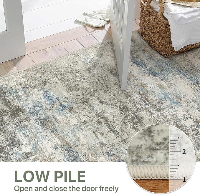 BEIMO Area Rugs 5x7 for Living Room Bedroom, Modern Abstract Machine Washable Rug, Large Soft Low Pile Floor Carpet with Non Slip Backing for Dining Room, Blue/Taupe
